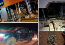 Dimabel tiene en la mira a 15 empresas por explosivos utilizados en robo en banco de Katueté Asaltantes abrieron un boquete para ingresar al banco utilizando explosivos. Foto: Edición ÚH.