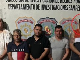 Eder Rolando Giménez alias Largo (en circulo) fue detenido junto a otras cuatro personas en el Departamento de San Pedro.Foto: Carlos Aquino.