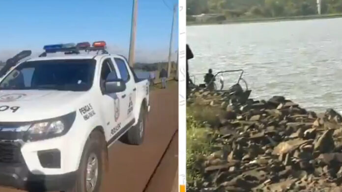 El vehículo de Luis Barboza, un Toyota Noah, terminó en las aguas del río Paraná. Captura NPY. El vehículo de Luis Barboza, un Toyota Noah, terminó en las aguas del río Paraná. Captura NPY.