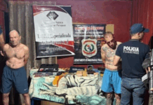 Amambay: 13 vehículos incautados y dos brasileños detenidos en desarmadero clandestino Dos ciudadanos brasileños fueron detenidos durante el allanamiento. Foto: Gentileza.