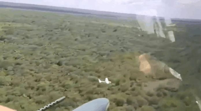 La aeronave intentó realizar un aterrizaje, pero ante los disparos tomó rumbo hacia Bolivia. Foto: Captura de pantalla